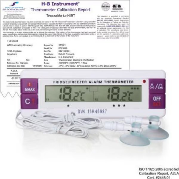 H-B DURAC Calibrated Dual Zone Electronic Thermometer with Waterproof Sensors, -40/70C External, Bel-Art, Mfr#: 602090300